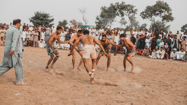 A kabaddi match in an arena